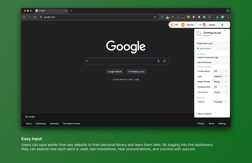 Easy Input — Text Highlight Translator, Phrase Saver & Flashcard Chrome Extension