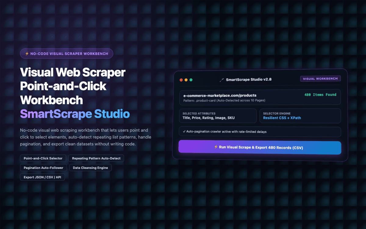 SmartScrape Studio — Visual No-Code Web Scraping Workbench Extension